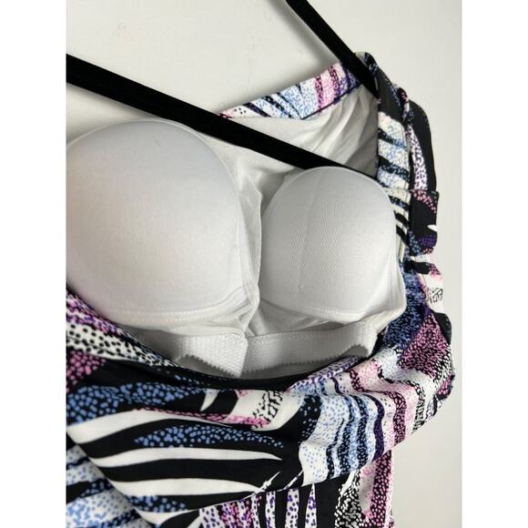 Women's Swim Solutions Black Printed Tummy Control One Shoulder Swimsuit 8 - Picture 7 of 7